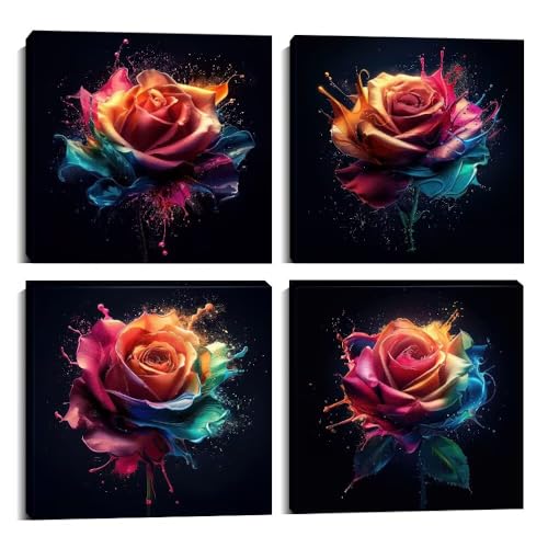 Rose Wall Art for Bathroom Wall Decor Flower Pictures Floral Theme Abstract Canvas Prints for Living Room Bedroom Office Home Decorations Paintings Framed Aesthetic Artwork (20''W x 20''H x 4)