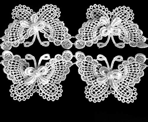 Fqtanju 3" Butterfly Lace Edge Trim Pearl Wedding Applique Diy Sewing In White 3 Yards #TOP1
