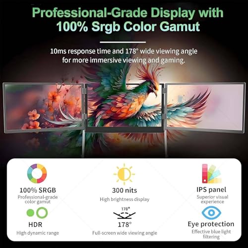 Image of Laptop Screen Extender, 15.6 inch Portable Foldable Triple Monitor, FHD 1080P IPS Foldable Triple Monitor, HDMI /USB-C N Play, 12-18.5in Laptop Compatible, Compatible with Mac /Windows /Linux