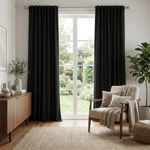 Image of RYB HOME Blackout Curtains for Living Room, Privacy Thermal Insulating Window Treatment Drapes for Bedroom Dining Home Office Basement, W 52 x L 95 inches, Black, 2 Panels