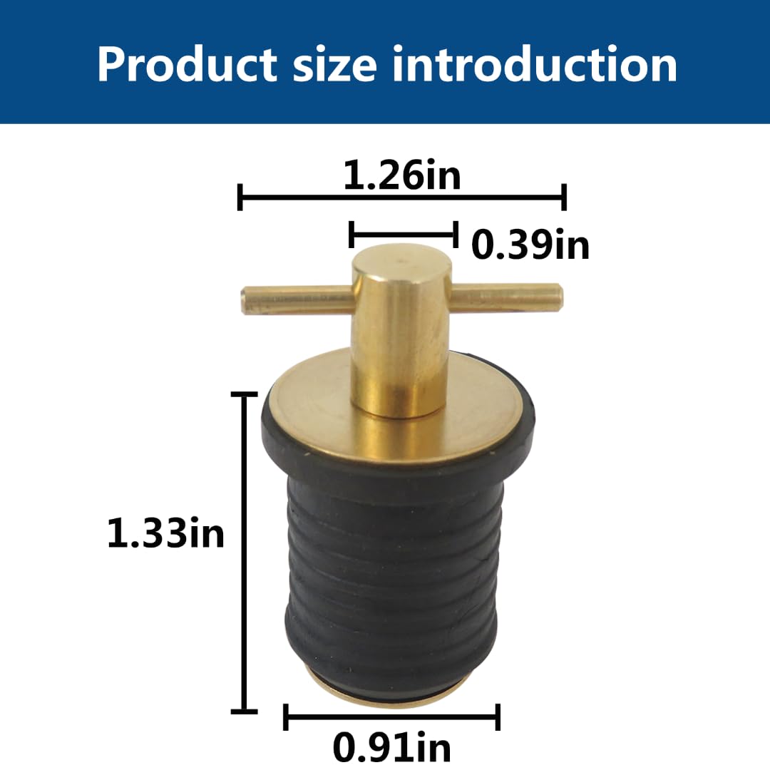 GRABOTE Upgraded 2 Pcs Boat Plug Snap Plugs T Handle Boat Drain Plug Rubber Plugs with Brass Handle Marine Twist Plug Boat Accessories