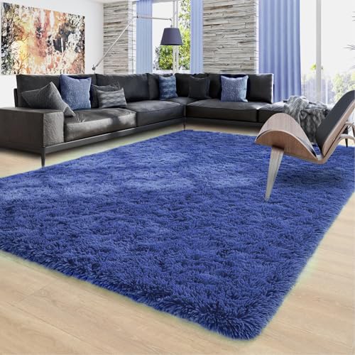 Ompaa 8x10 Navy Blue Shag Area Rug for Living Room & Bedroom