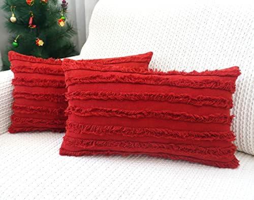 mosey Red Lumbar Pillow Cover 12x20 Inches, Set of 2, 100% Cotton Solid Red Farmhouse Pillow Covers Rectangle Throw Pillows Red Soft Rectangular Throw Pillows Red Decorative, Cushion Case for Bedroom