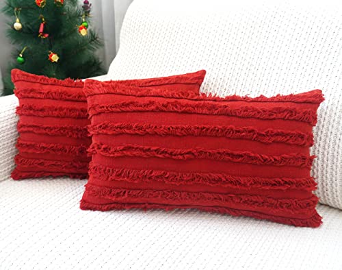 Mosey Red Lumbar Pillow Cover 12X20 Inches, Set Of 2, 100% Cotton Solid Red Farmhouse Pillow Covers Rectangle Throw Pillows Red Soft Rectangular Throw Pillows Red Decorative, Cushion Case For Bedroom #TOP1