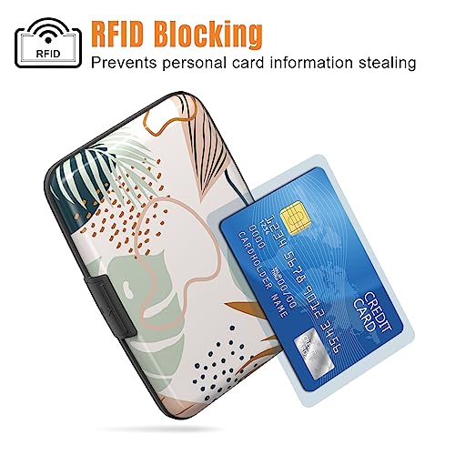 Image of Rimilak Aluminuml Credit Card Holder, Mini Credit Card Wallet RFID Blocking Slim Metal Hard Case for Women Men, Boho Plants