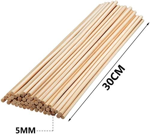 Bamboo Dowel Rods Craft Sticks 30cm/11.8inch for Craft Projects Long Wood Sticks for DIY, 55pcs Bamboo Stick, Bamboo Sticks (5mm/0.20inch)
