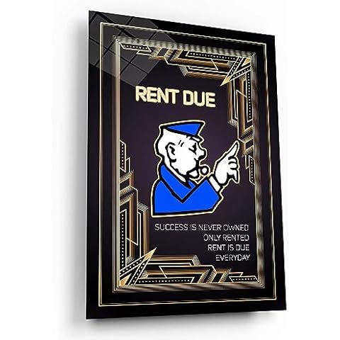 MONOPOLY WALL ART, Motivational Poster, Inspirational Canvas, Entrepreneur Office Print Success Is Never Owned Only Rented Rent Due Everyday Cover