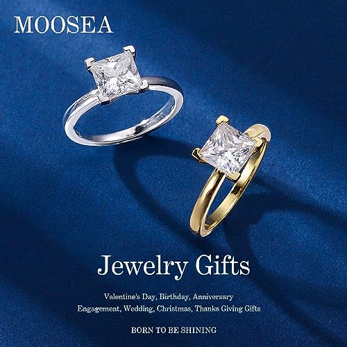 MOOSEA 2ct Princess Cut Moissanite Engagement Rings for Women, D Color VVS1 Clarity Lab Created Diamond Rings 14K White Gold Vermeil V Setting Solitaire Moissanite Engagement Rings2