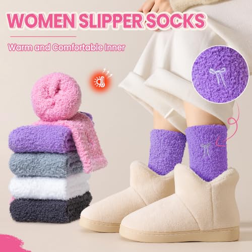 Image of Eocom Fuzzy Socks for Womens Warm Fluffy Winter Cozy Thick Plush Slipper Sleep Comfy Crew Christmas Socks 5 Pairs