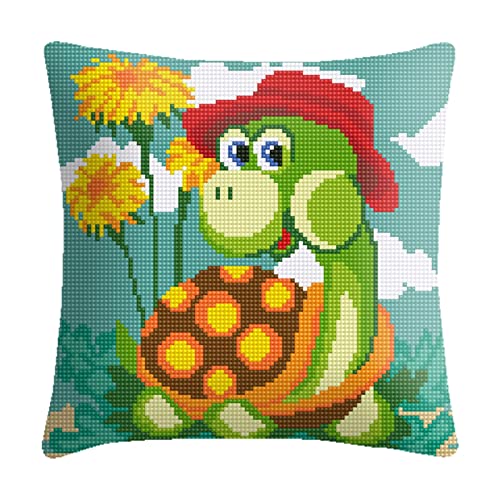 WYOUTDOOR Kits De Punto De Cruz Cojín De Tortuga Almohada Frontal Bordado De Hilo Grueso Costura Preimpresa Funda De Almohada DIY Kits De Punto De Aguja, 43 X 43 Cm