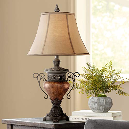 Regency Hill Bronze Crackle 31 1/2\" Tall Large Urn Traditional End Table Lamps Set of 2 Brown Living Room Bedroom Bedside Nightstand House Office Home Reading Kitchen Entryway Console
