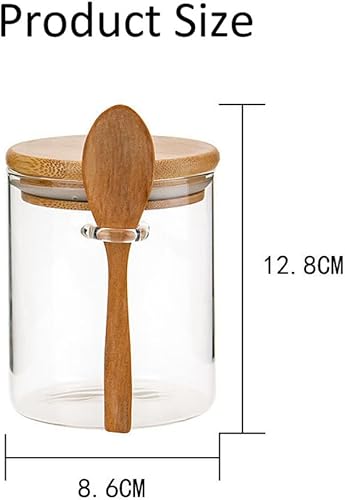 Miniatura 2 de Recipiente de vidrio para azúcar, tarro de vidrio transparente de 15 onzas con tapa de bambú y cuchara, contenedor de almacenamiento de alimentos,