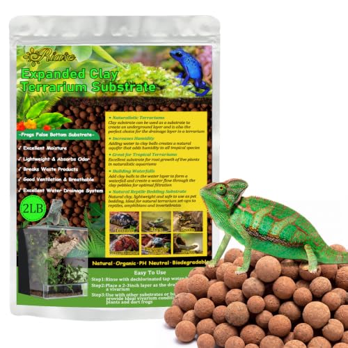 Riare 2LBS Expanded Clay Balls Terrarium Substrate for Reptiles - 100% Organic Lightweight Clay Pebbles Substrate Frogs False Bottom Substrate Bioactive Terrarium Substrate for Drainage and Moisture