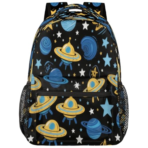 Mochila escolar de viaje con diseño de planetas azules para universidad