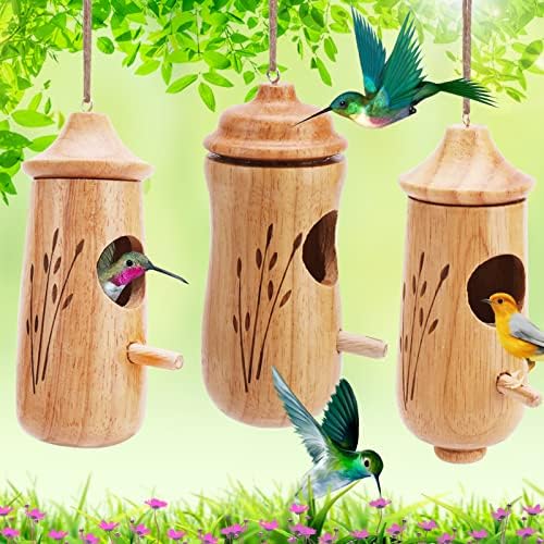 Hummingbird House, Wooden Hummingbird Nest, Humming Bird Houses for Outside Hanging, Hummingbird Swing Bird Nest for Outside for Nesting, Gifts for Bird Lovers-3PCS