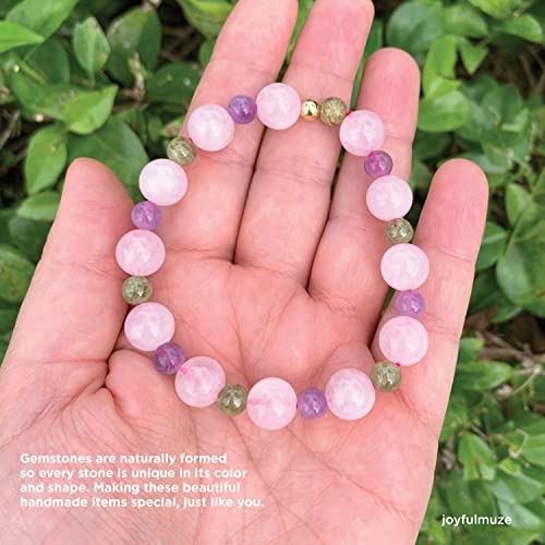 Joyfulmuze Rose Quartz Amethyst Peridot Stretch Bracelet, Natural Energy Crystal Stone Beads, Handmade Gift For Women Men, (Amethyst-Rose Quartz-Peridot) #TOP5