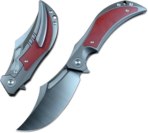 twosun TWO SUN Cuchillo plegable D2 Hoja de satén Clip Point G10 Mango de titanio al aire libre Caza TS209