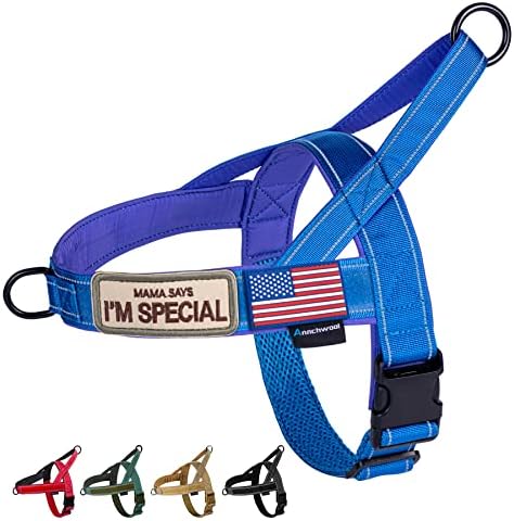 Annchwool No Pull Dog Harness with Soft Padded Handle,Reflective Strip Escape Proof and Quick Fit to Adjust Dog Harness,Easy for Training Walking for Small & Medium and Large Dog(Blue,L)