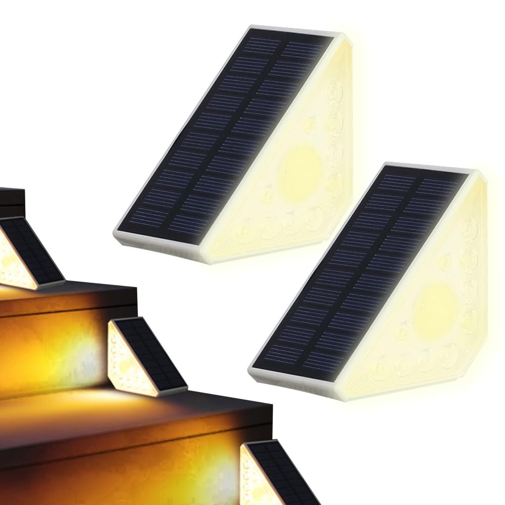 MiOYOOW Solar Treppenlicht, 2 Stück/4 Stück IP44 Wasserdichte Solar Treppenbeleuchtung mit 2 Montagearten für Terrasse, Garten, Stufen und Treppen
