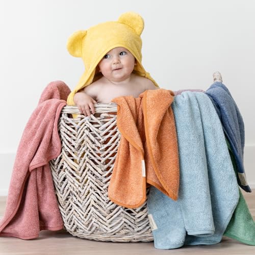 Image of Bella Tunno Baby Bath Towel and Wash Mitt Set - Soft Absorbent Hooded Towels and Mitt-Style Baby Washcloths, Oeko-TEX Certified (Sunshine)