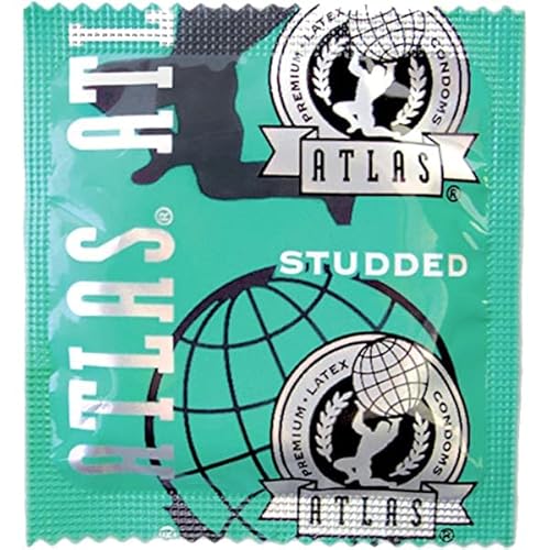 Atlas Studded Condom Bundle With Classy Brass Pocket Case, Lubricated Ribbed/Studded Latex Condoms-24 Count #TOP14