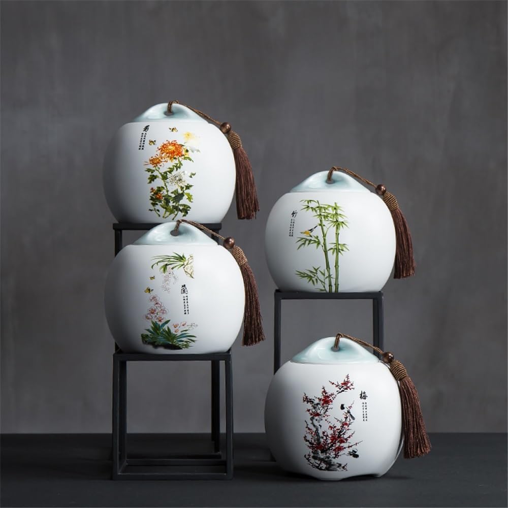 Słoiki kuchenne Ceramiczny pojemnik na herbatę z pokrywką i frędzlami do przechowywania kawy, cukierków (czerwony, mały)