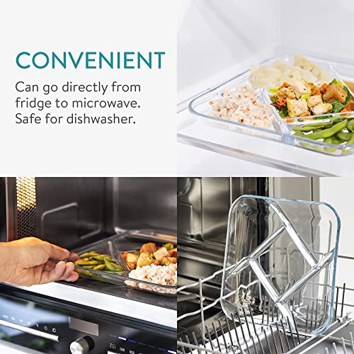 Navaris Glass Divided Plates (Set Of 2) - 5 Section Divider Plate For Adults, Serving, Portion Control - 10" Square Clear Platter With Food Dividers #TOP3