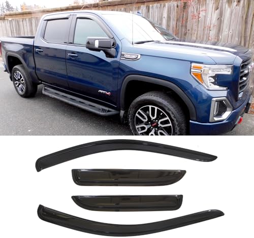 Deebior 94805 Side Window Deflector Visor Rain Guard,Tape-on Shatterproof Dark Smoke,4pc Window Shades fit for 2019-2022 Chevry Silverado/GMC Sierra 1500,2020-2022 Silver/Sierra 2500HD/3500HD Crew Cab