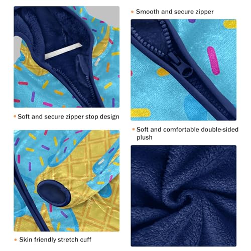 Ice Cream Blue Toddler Fleece Jacket Girl Boys Hooded Fleece Jacket Coat Warm Outwear Zip-up 3-10T3