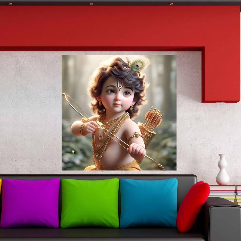 Image of British Terminal Cute little Bal Gopal Baby God Krishna| Kanha Ji | Laddu Lord Makhan Chor Painting Religious Poster for Pregnant Women for wall (matt thin vinyl,sticker,multicolor,unframed)| bj372