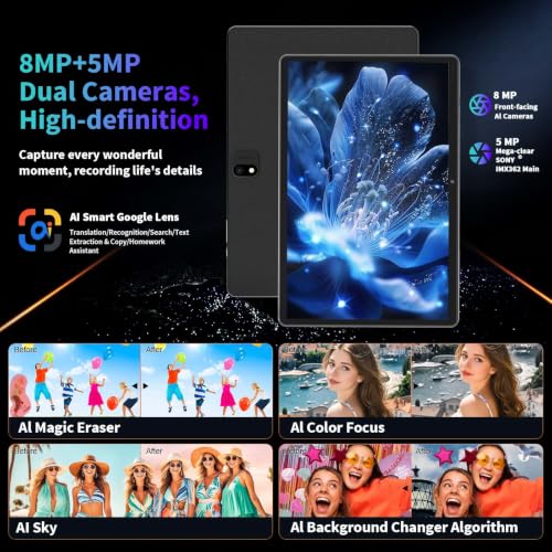 Image of Android 16 Tablet with Keyboard - 10 inch Tablet with 26GB+256GB+2TB Expand | 2026 Electronic Tablet with Gemini AI, 8-Core, 5G WiFi, 8000mAh, GPS, GMS, 2 in 1 Tablet PC with Case, Mouse, Stylus (Black)