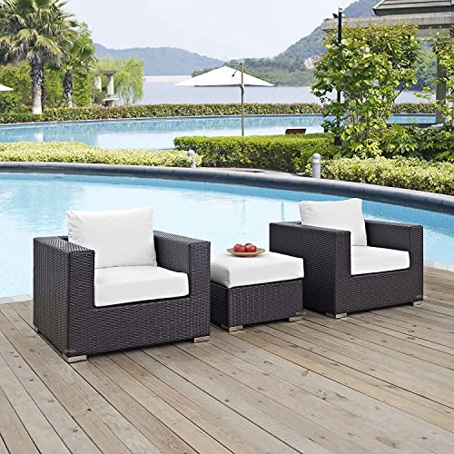 Image of Amazon Brand - Solimo Solara Outdoor 3 Piece Sofa Set | Balcony Sofa | Patio Furniture Sets | Conversation Sets | Wicker | Garden | Balcony | (Brown-White)