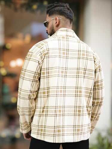 Image of Maniac Mens Checkered Full Zipper Fullsleeve Polyester Blend Fleece Shacket for Men