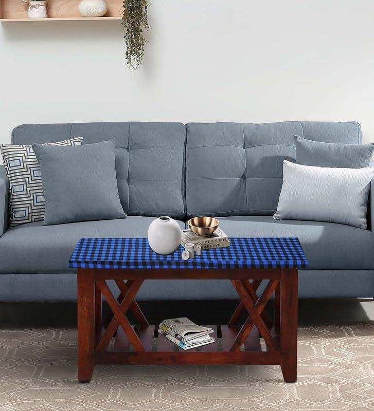 Image of The Furnishing Tree Elastic Rectangular Center Tpoy Table Cover WxL 14x24 in Inches Polyester Checkered Pattern Blue