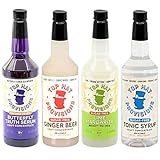 Top Hat Keto Sugar Free Mixology Combo Kit - Ginger Syrup, Tonic Syrup, Margarita Mix & Butterfly Tea - Naturally Sweetened with Monk Fruit - Mixers for Skinny Cocktail Drinks - 4 Pack 32oz Bottles