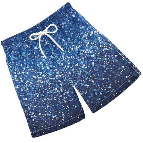Pigsaly Boys' Swim Board Shorts Royal Blue Gradient Flashing Navy Blue Glitter Boy's Swim Trunks Kids Swimwear M