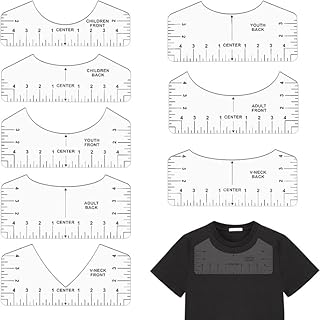 8Pcs Tshirt Ruler Guide to Center, PVC Shirt Measurement DTF Template Tool for Alignment, Heat Press Sublimation, HTV Transfer, Craft Sewing Supplies and Accessories, Front and Back Measurement