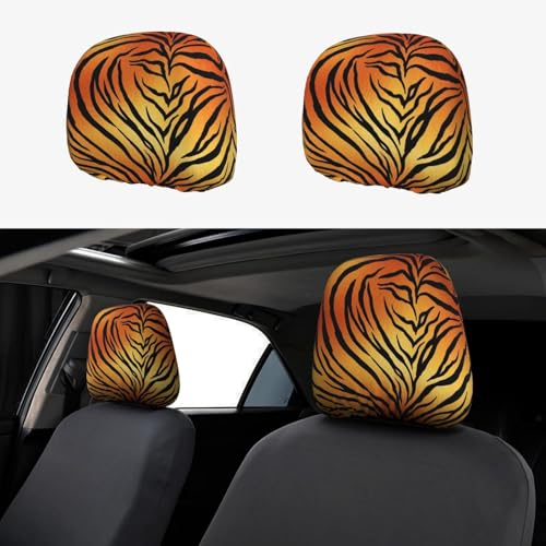 OXJOIIS Car Seat Headrest Protector Animal Print Tiger Black Gold Vehicle Accessories for All Cars, 2 Pack Soft Dustproof Cars Decor Interior