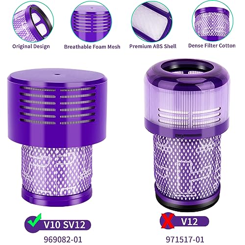 Smyidel Filter für Dyson V10 SV12, Ersatz Filter für Dyson Staubsauger V10 SV12 Waschbar Cyclone Animal Absolute Total Clean Motorhead Akku Staubsauger Ersetzen Sie #DY-969082-01(4 Stück)
