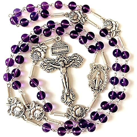 elegantmedical Handmade Catholic Amethyst Beads Rosary Necklace Cover