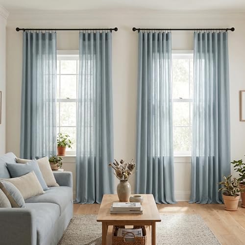 Stone Blue Curtains 90 Inches Long for Bedroom 2 Panels Pair Set Rod Pocket Lightweight Light Filtering Semi Sheer Grey Blue Curtains for Living Room Playroom Sitting Family Country Farmhouse Decor by Mrs.Naturall - Image 2