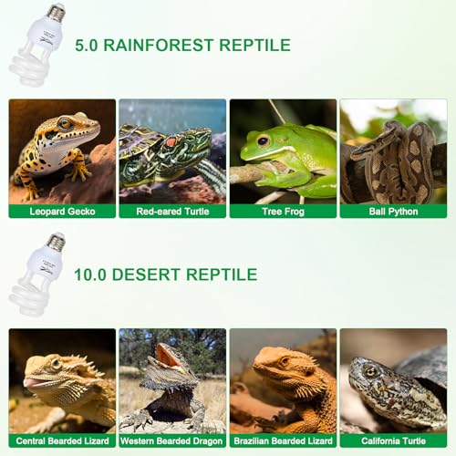 UVB Bulb 5.0 UVA UVB Reptile Light Bulb, 13W UVB Light for Reptiles UVB Lamp for Turtle Frog Snake Chameleon Ball Python Iguana Tank