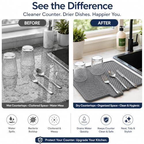 Image of AGILAM- Silicone Dish Drying Mat | Heat Resistant | 22x16 Inch | Grey