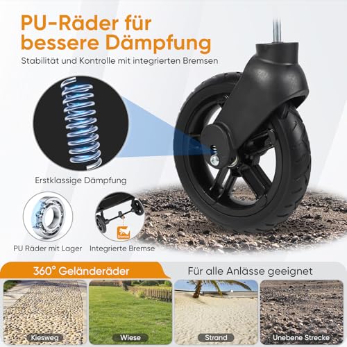 Sekey Bollerwagen für 2 Kinder 150KG, Schiebegriff, Farbe: Schwarz - 3