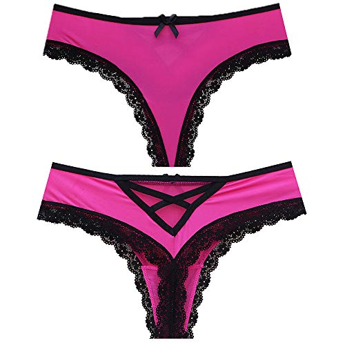 Plus Size Women's G-Strings Thongs Underwear Sexy V-Back Criss Cross Panties Lace Trim Bow Silk Cheeky T-Back Knickers 5 Pack Xl #TOP5