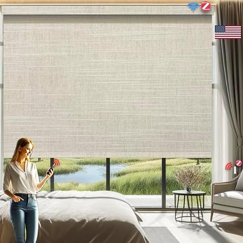 HILADUO Motorized Roller Blinds Customized Size Width 20-105 Inches Window Roller Shades with Fabric Insert Aluminum Valance Style, Rechargeable Roller Shades with Built-in Zigbee Battery Motor
