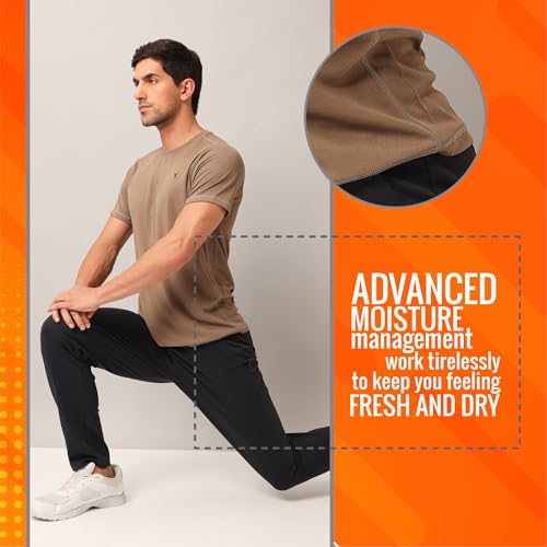 Image of TECHNOSPORT Men's Slim Fit Polyester Activewear Sports T-Shirt with Moisture-Wicking Comfort for Workout, Running & Gym