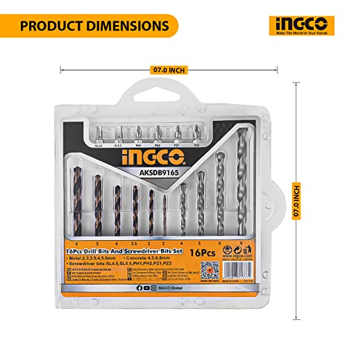Image of Ingco 16PCS Drill Bits Set & Screwdriver Bits Set (AKSDB9165)