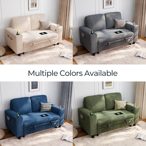 Image of LINSY HOME Loveseat Sofa with Storage, Plush Corduroy Love Seat Couch Sectional Couches for Small Space Living Room Apartment Bedroom (Grey)