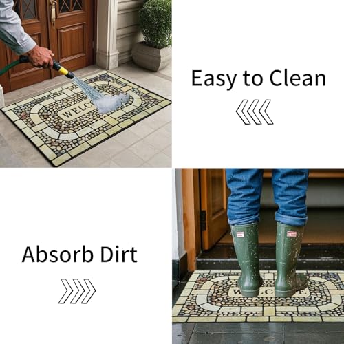 Door Mat Welcome Mat, Heavy Duty Door Mat 17.7 x 29.5 Inch Front Rug Doormat for Outdoor Entrance Home Non-Slip Rubber Rug for Front Door, Outside, Entryway, Patio (Yellow Welcome) — view 5